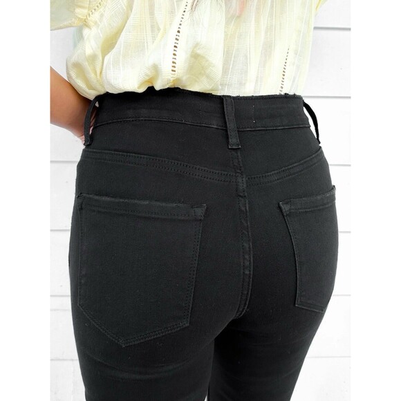 NWT ZENANA Women 31 Hi-Rise Stretch Jeans Distressed Cropped Raw Black Casual - Picture 7 of 16